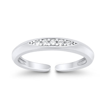 Silver Toe Ring Adjustable Simulated CZ 925 Sterling Silver (3mm)